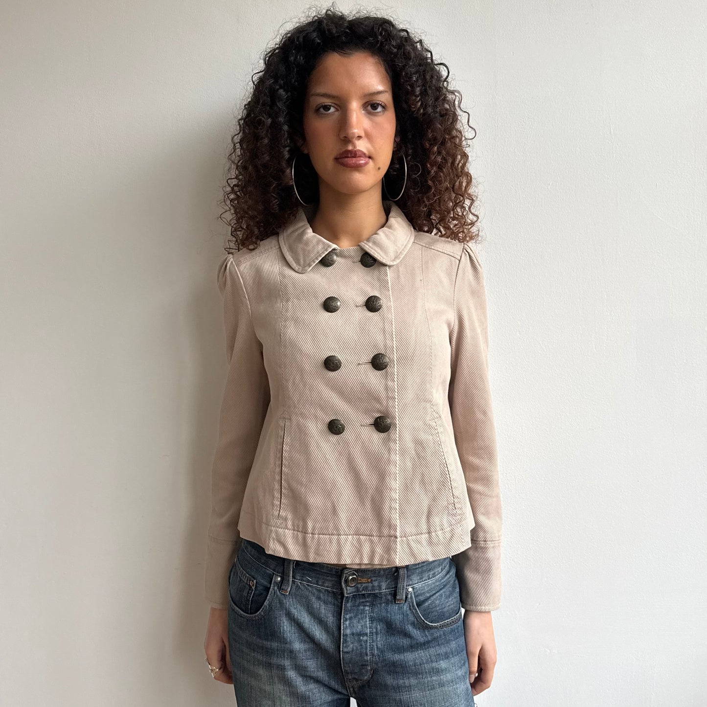 Beige corded peacoat - Size S/M