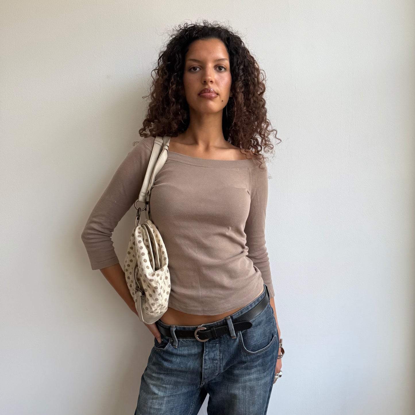 Taupe pink bardot top - Size S