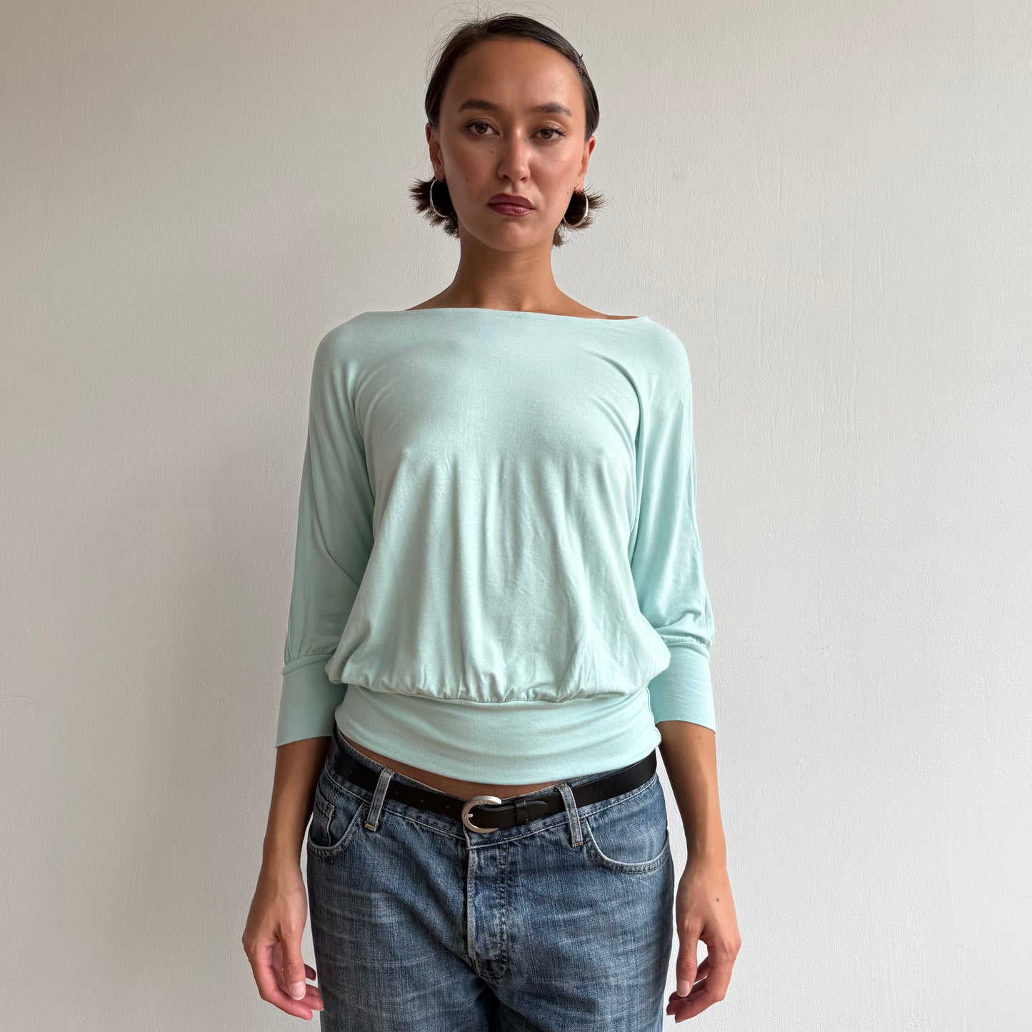 Turquoise batwing slouchy top - Size M