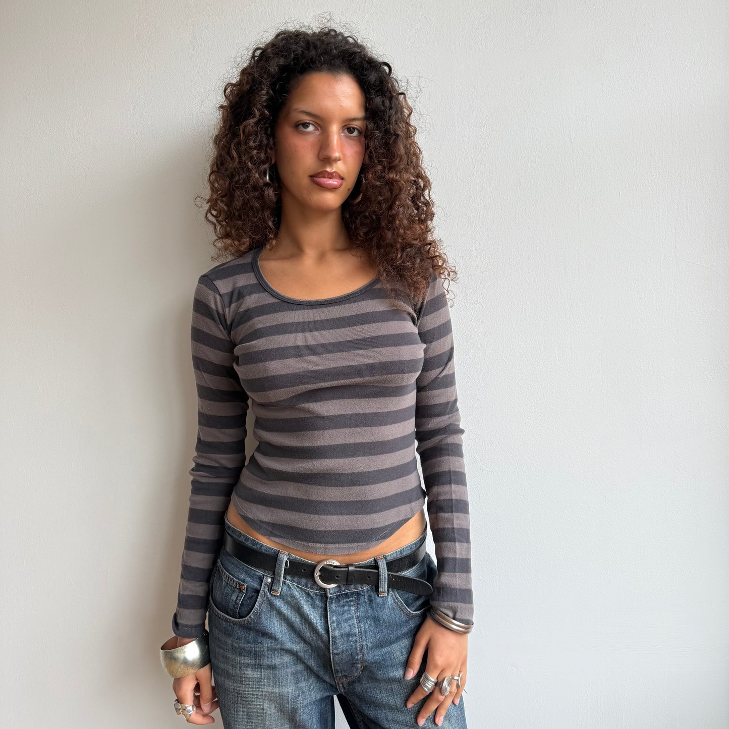 Brown + black striped top - Size S