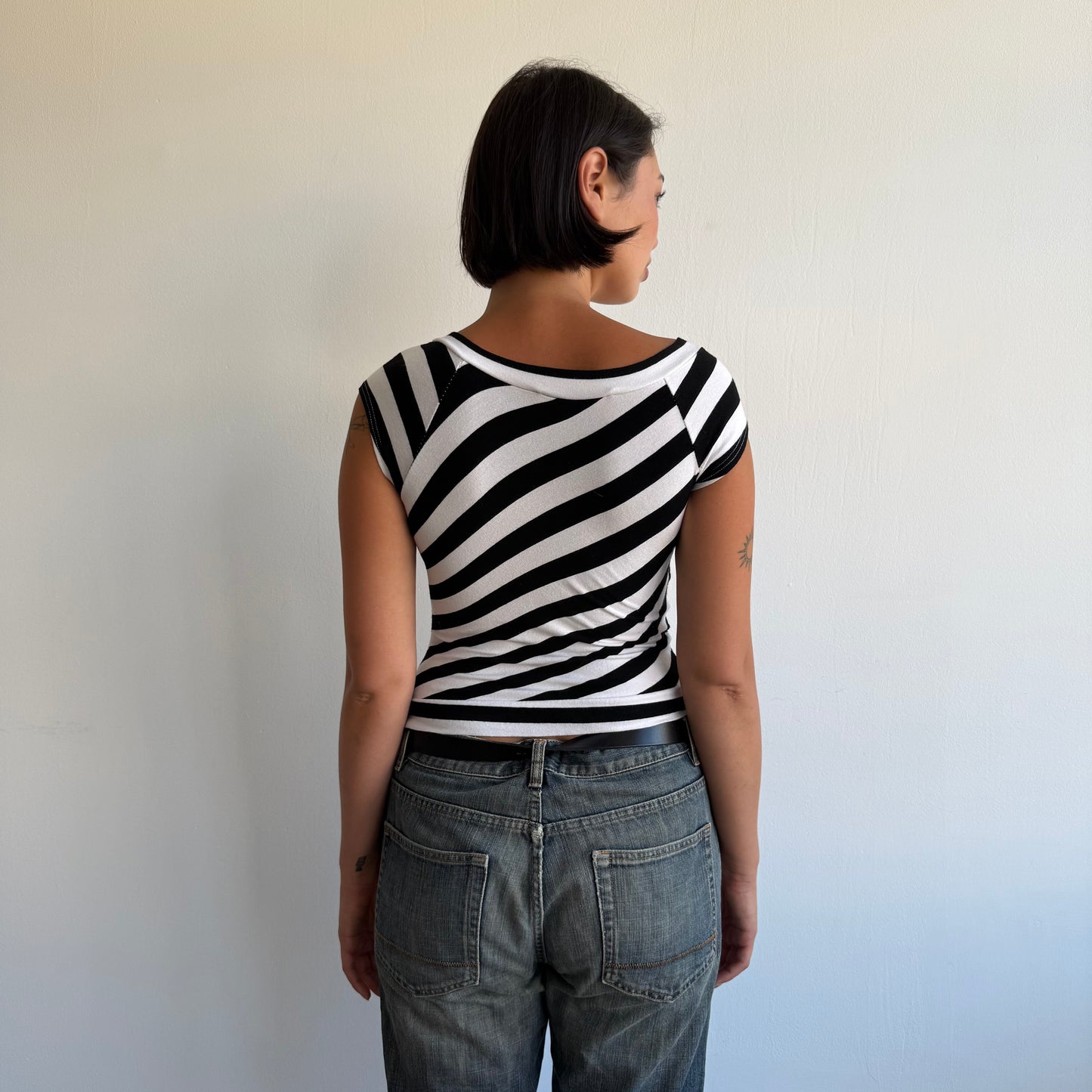 Black + white ballet wrap top - Size S