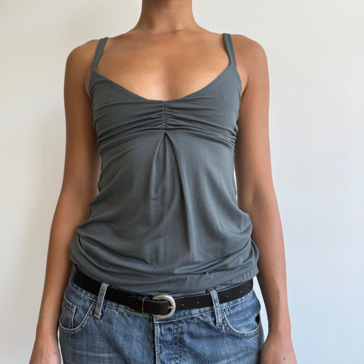 Grey v-neck cinched waist top - Size S