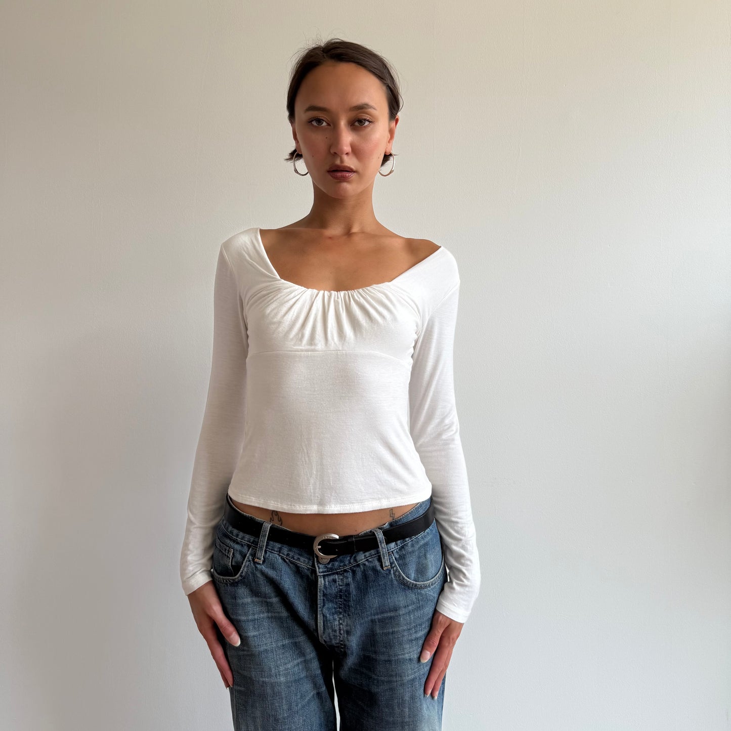 White long sleeve milkmaid top - Size S
