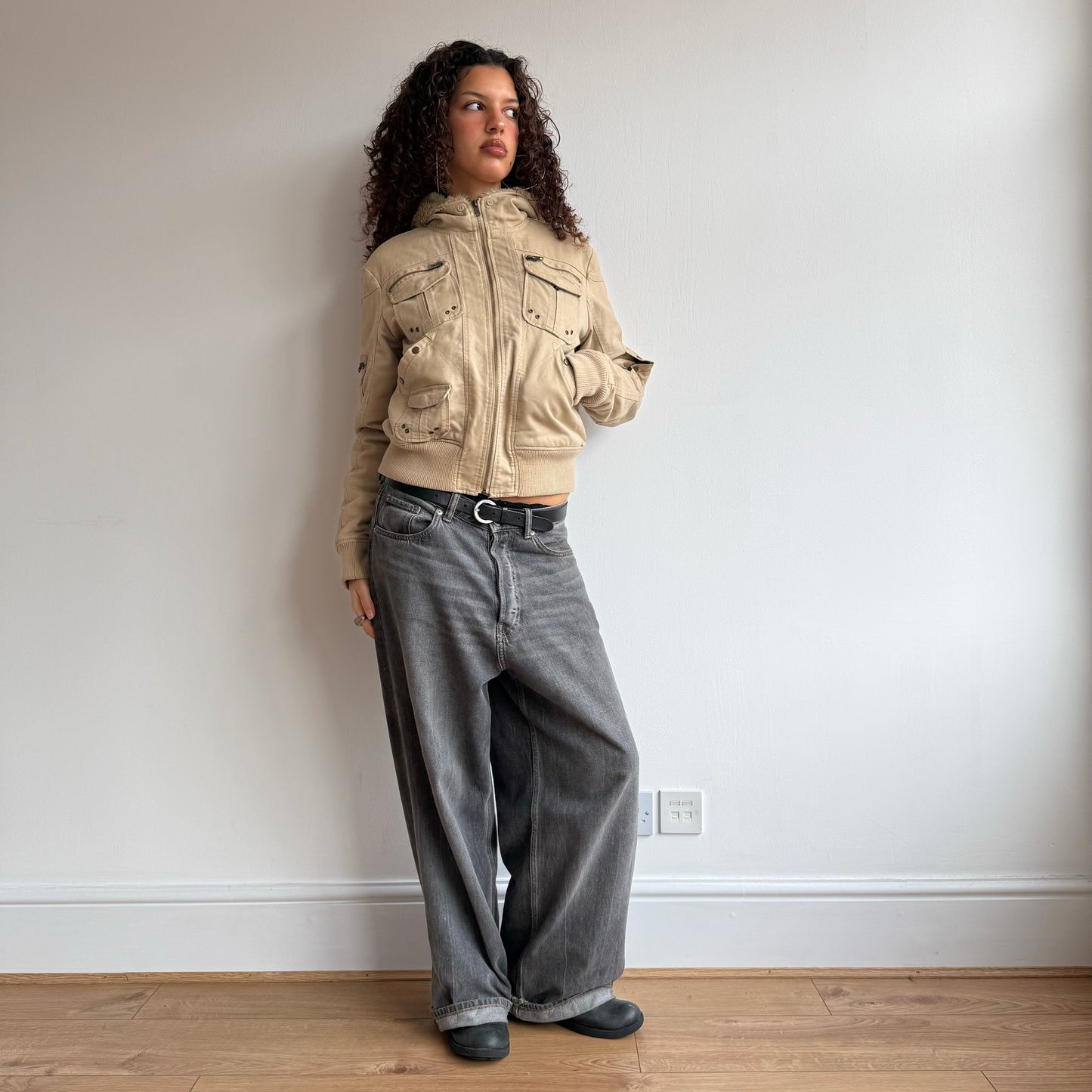 Tan fur hood bomber - Size S