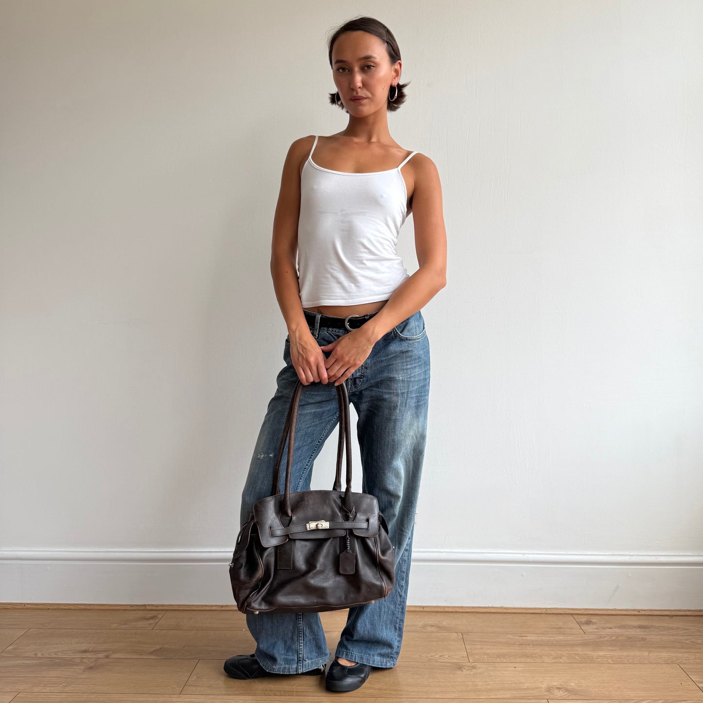 Brown leather firkin bag - One Size