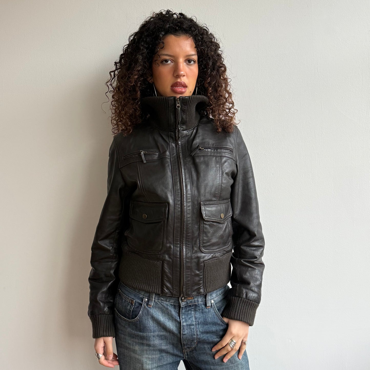 Chocolate brown leather jacket - Size M