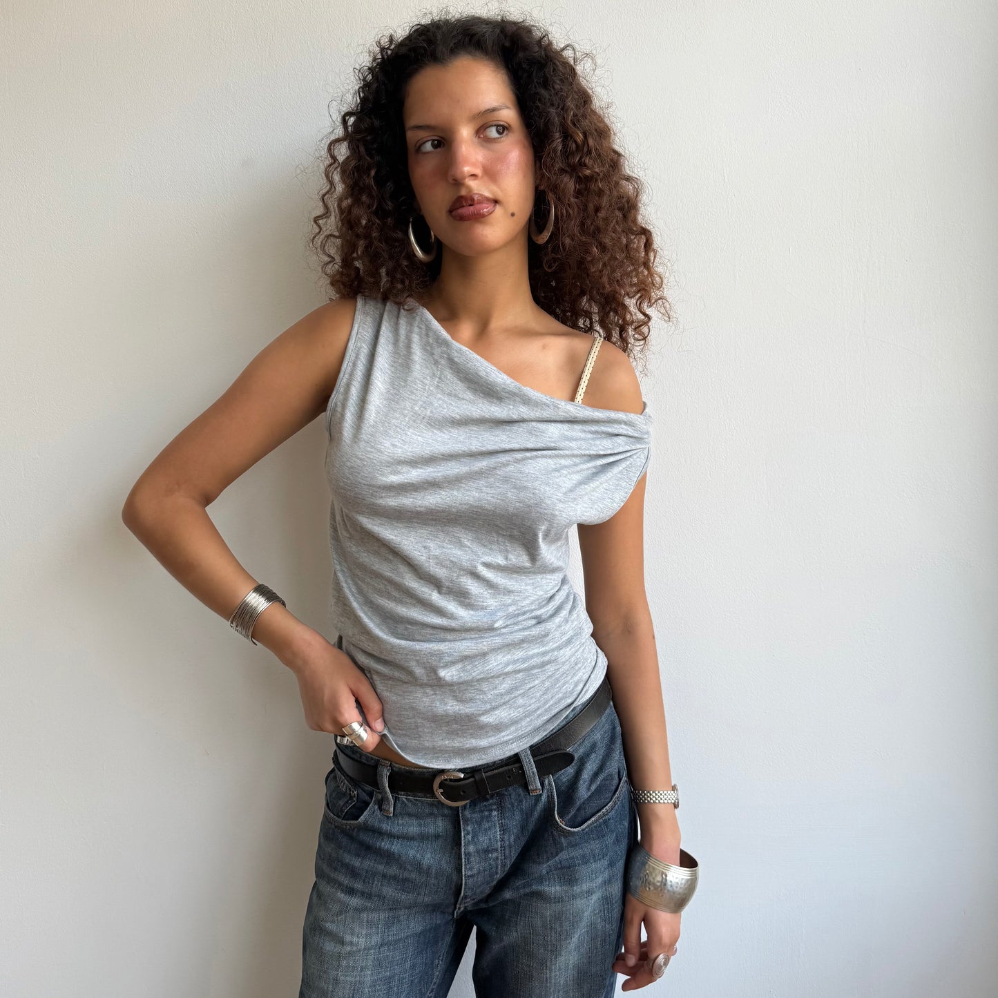 Grey cowl neck top - Size S