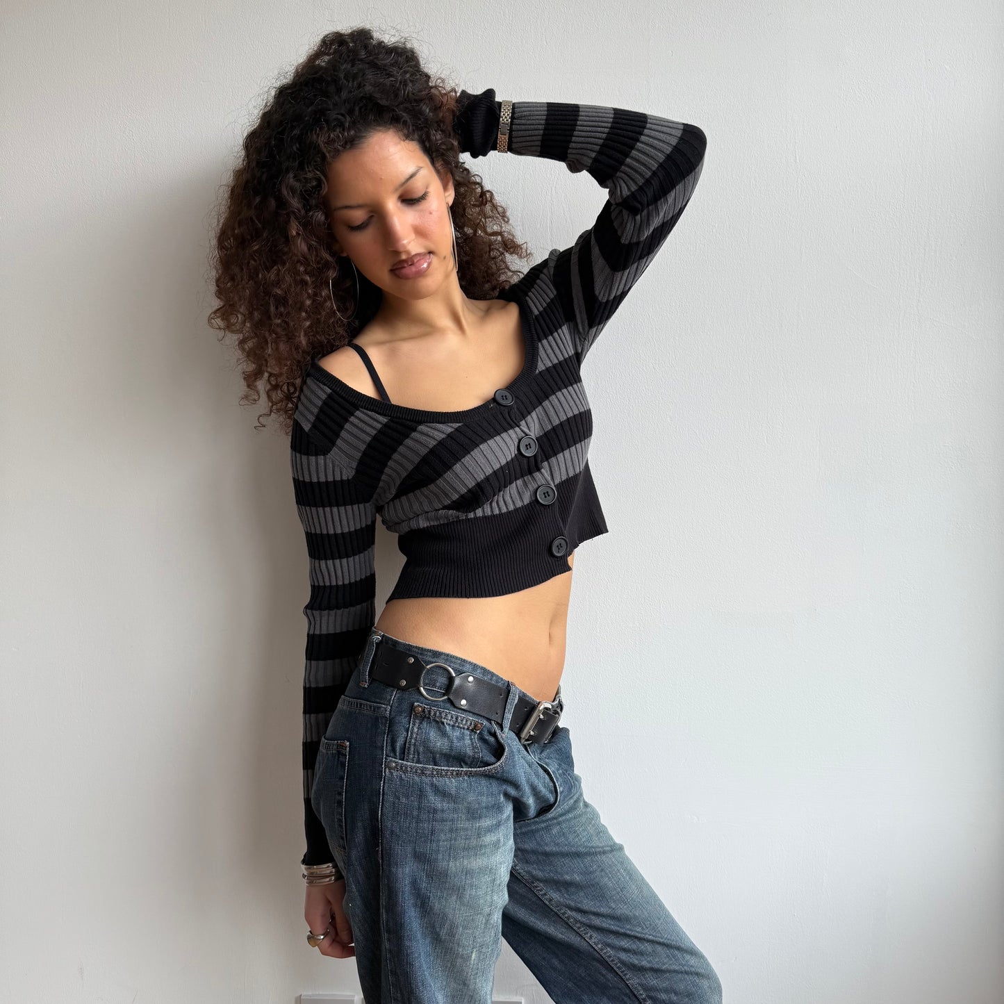 Black + grey crop cardi - Size S