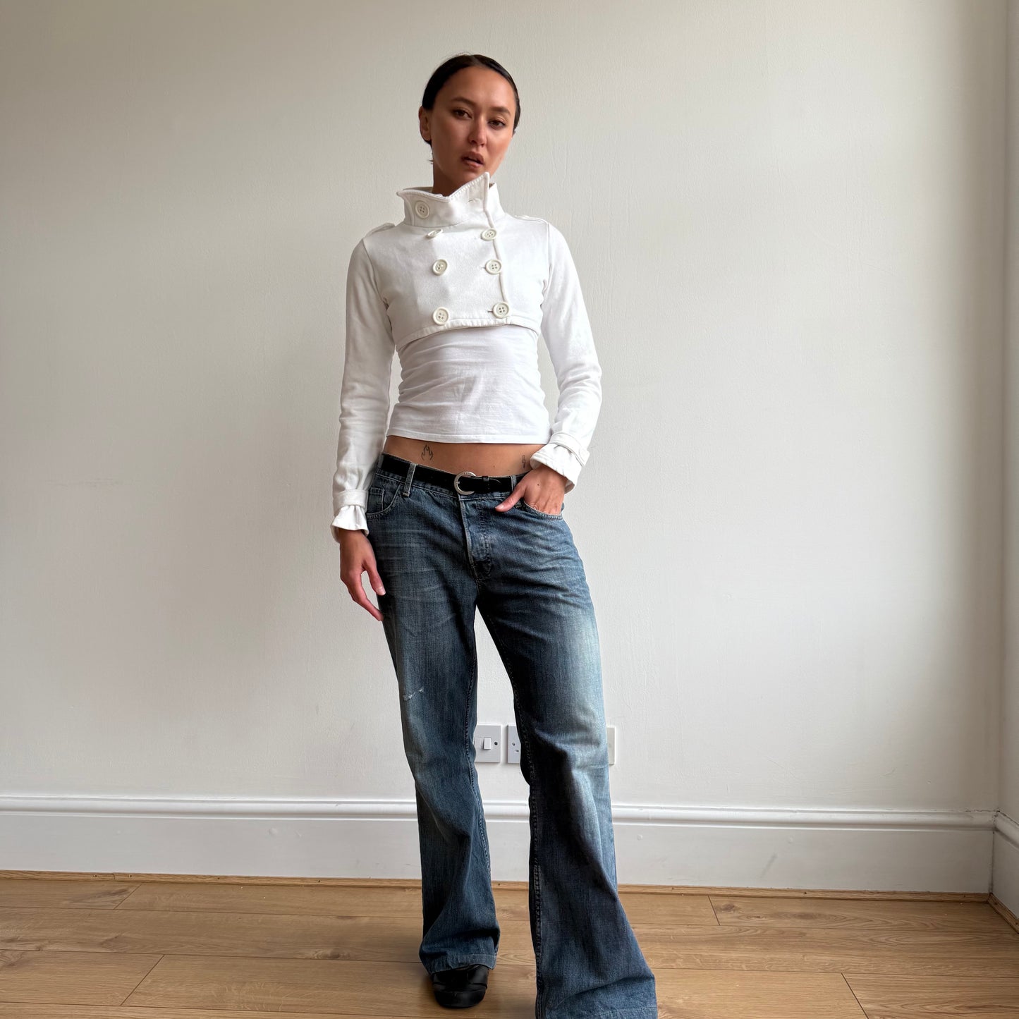 White cropped peacoat jumper - Size M