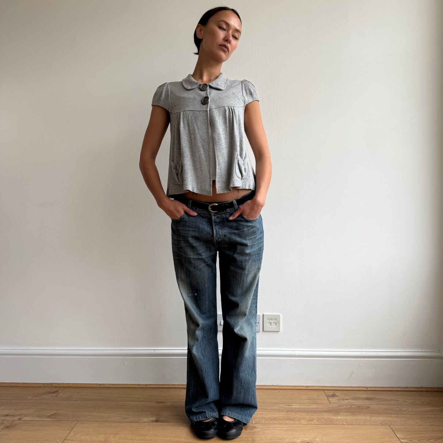 Grey short sleeve peacoat jumper - Size S/M