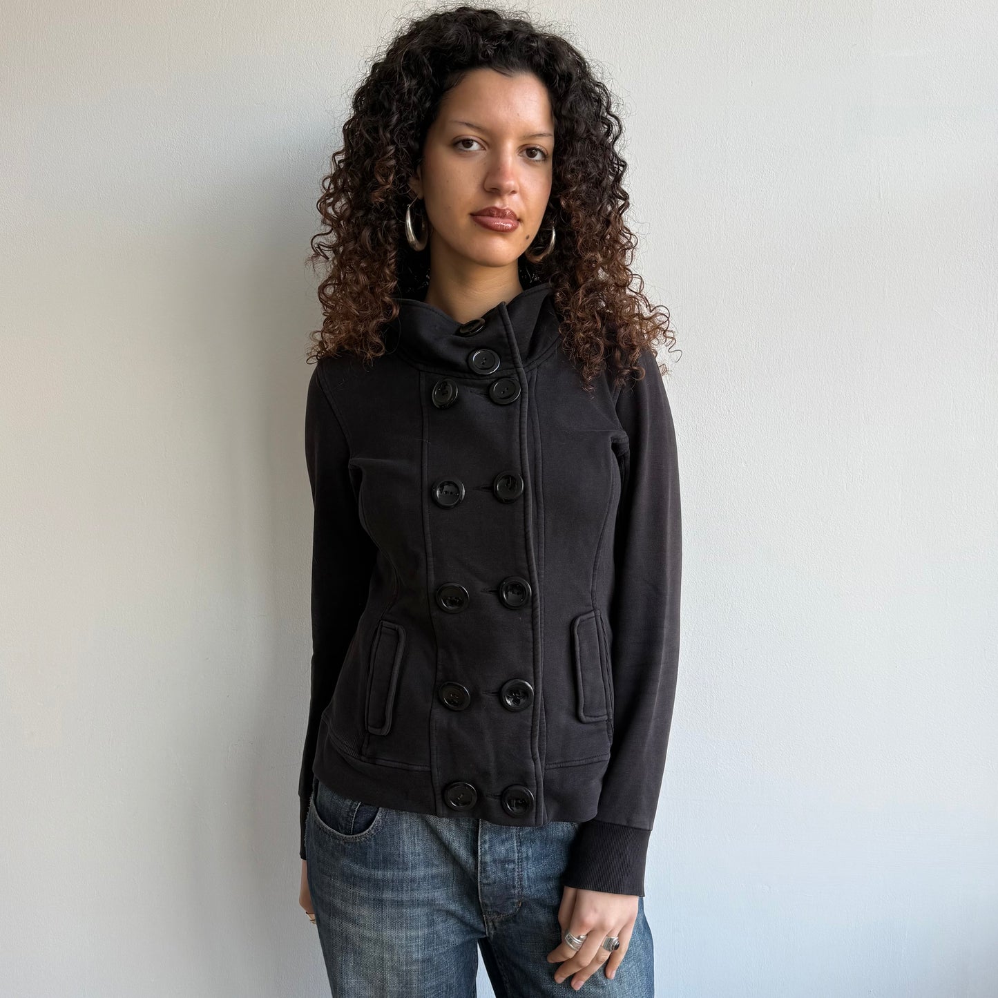 Black double breasted peacoat jumper - Size M
