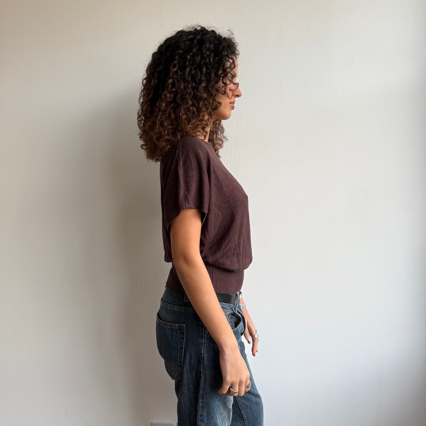 Brown slouchy short sleeve knit - Size S/M