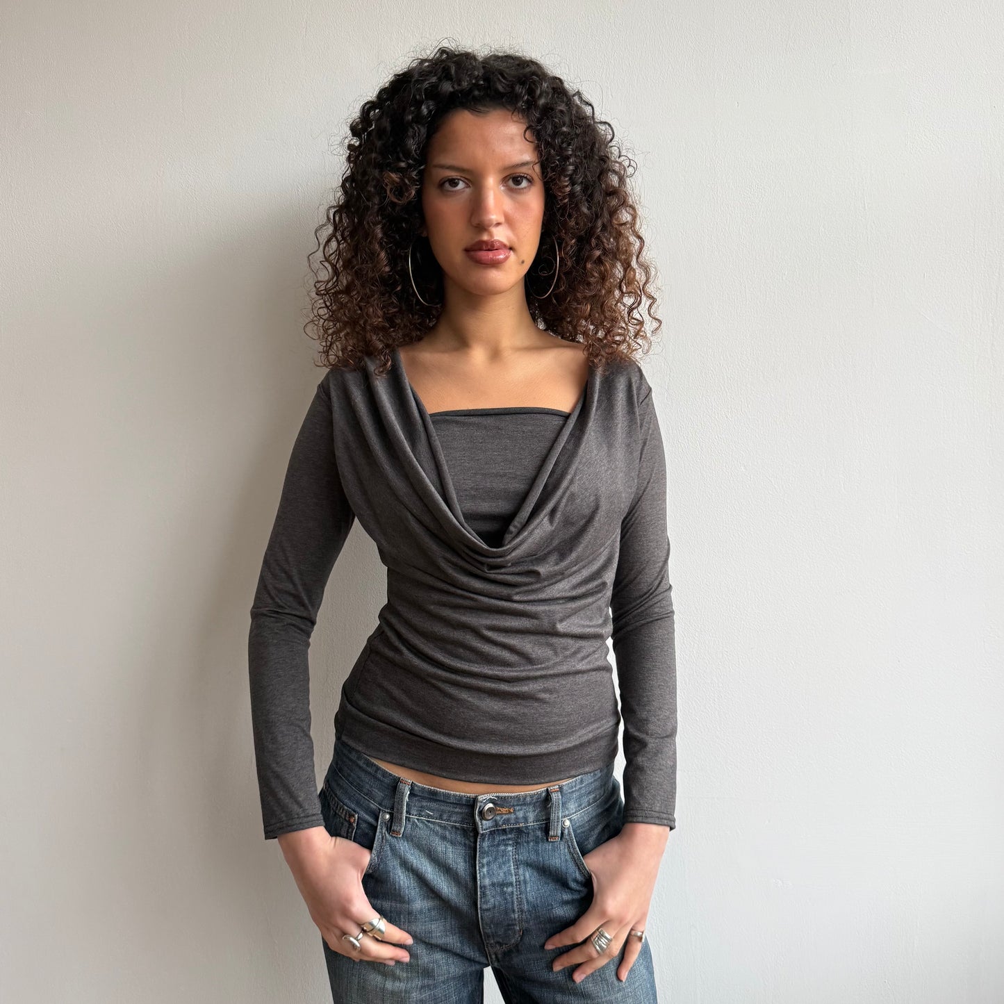 Grey double layer cowl top - Size S