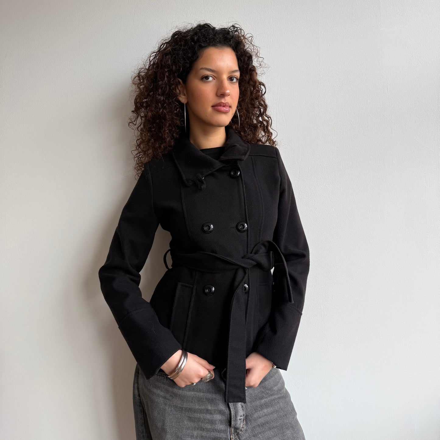 Black belted wool peacoat - Size S