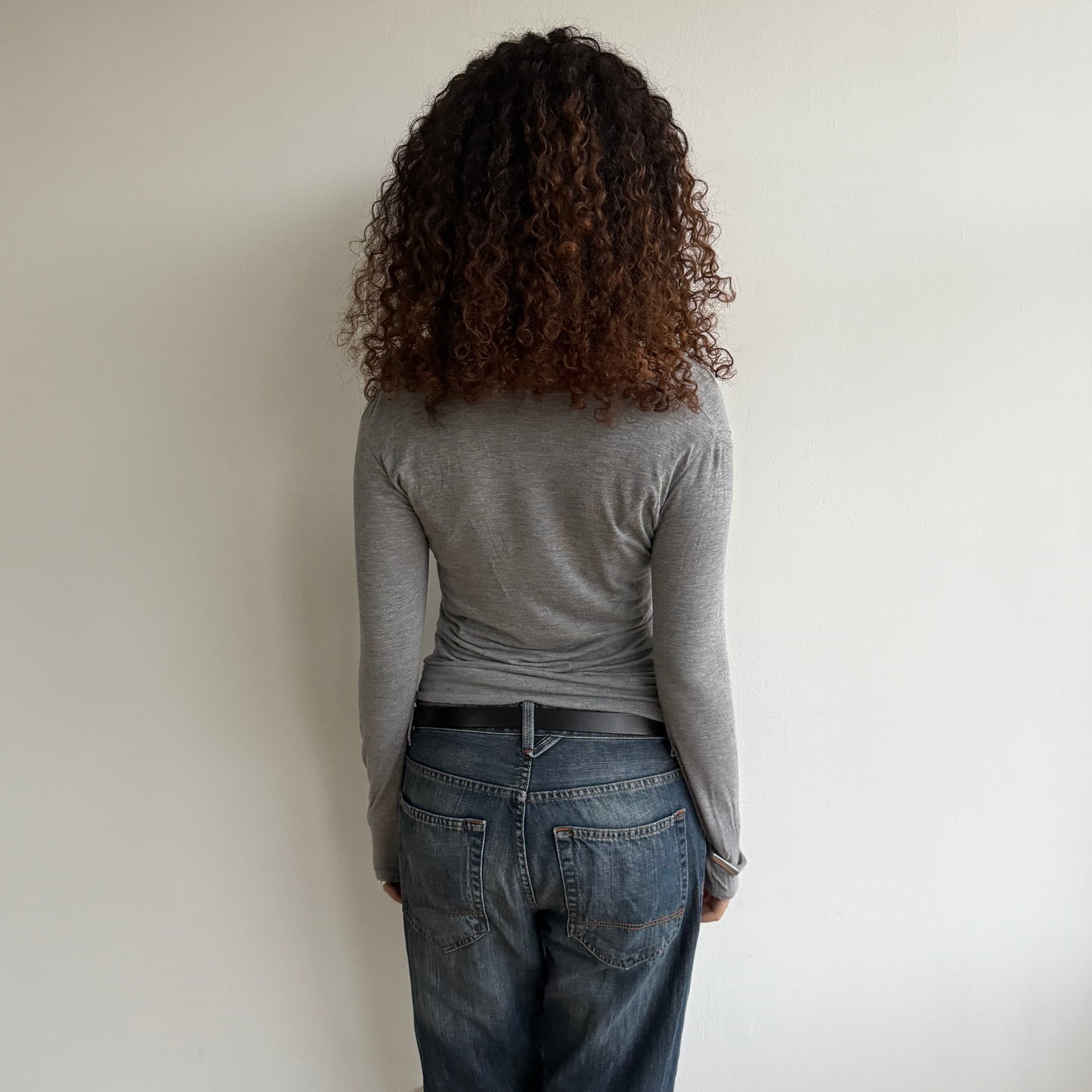 Grey long sleeve slouchy cowl top - Size M