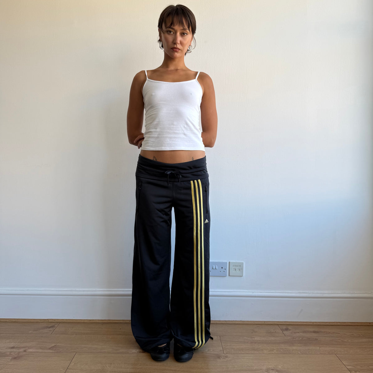 Navy + yellow Adidas track pants - Size M/L