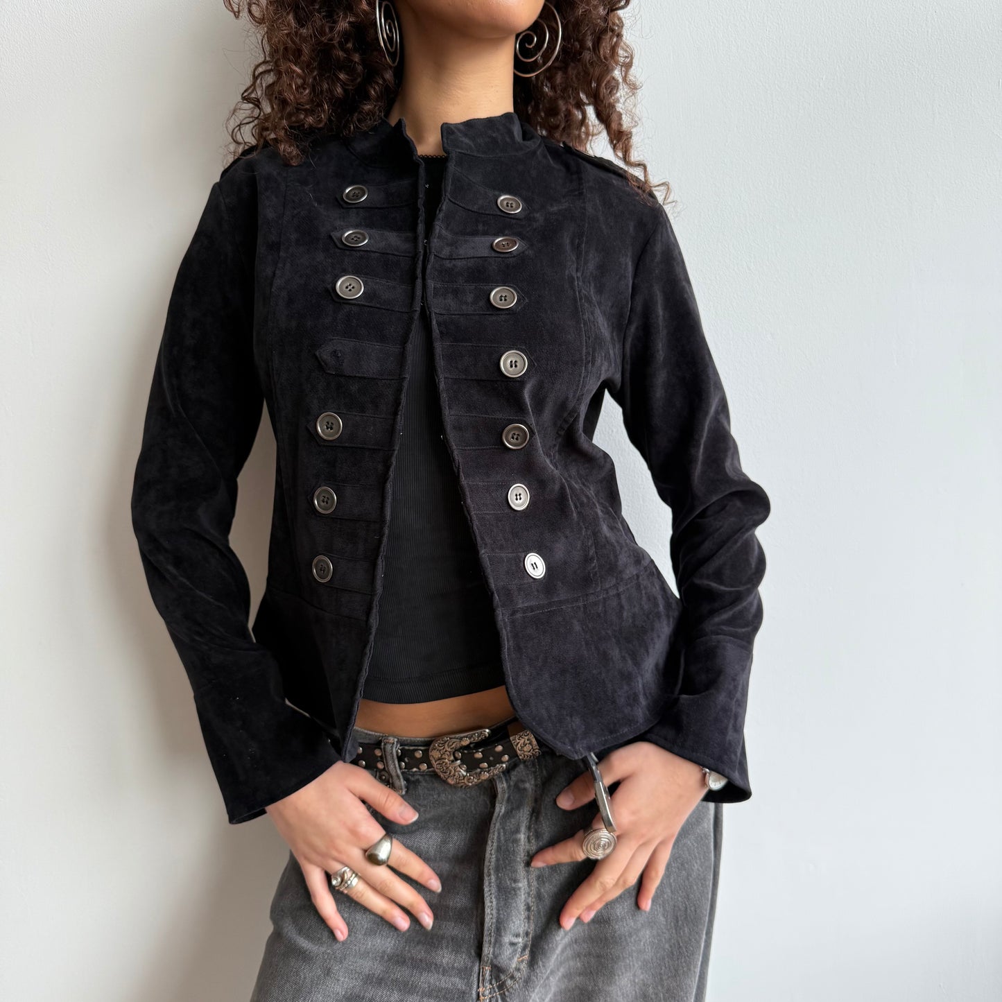 Black velvet military jacket - Size M