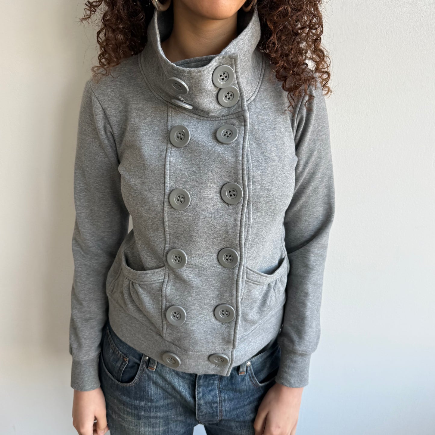 Grey button peacoat with fur collar - Size S