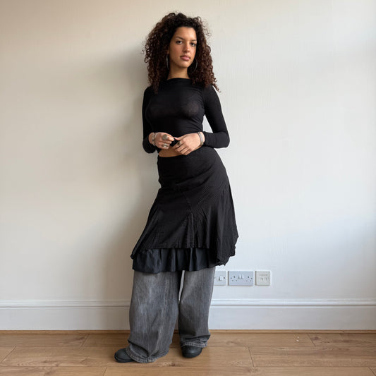 Black plaid midi skirt - Size XS