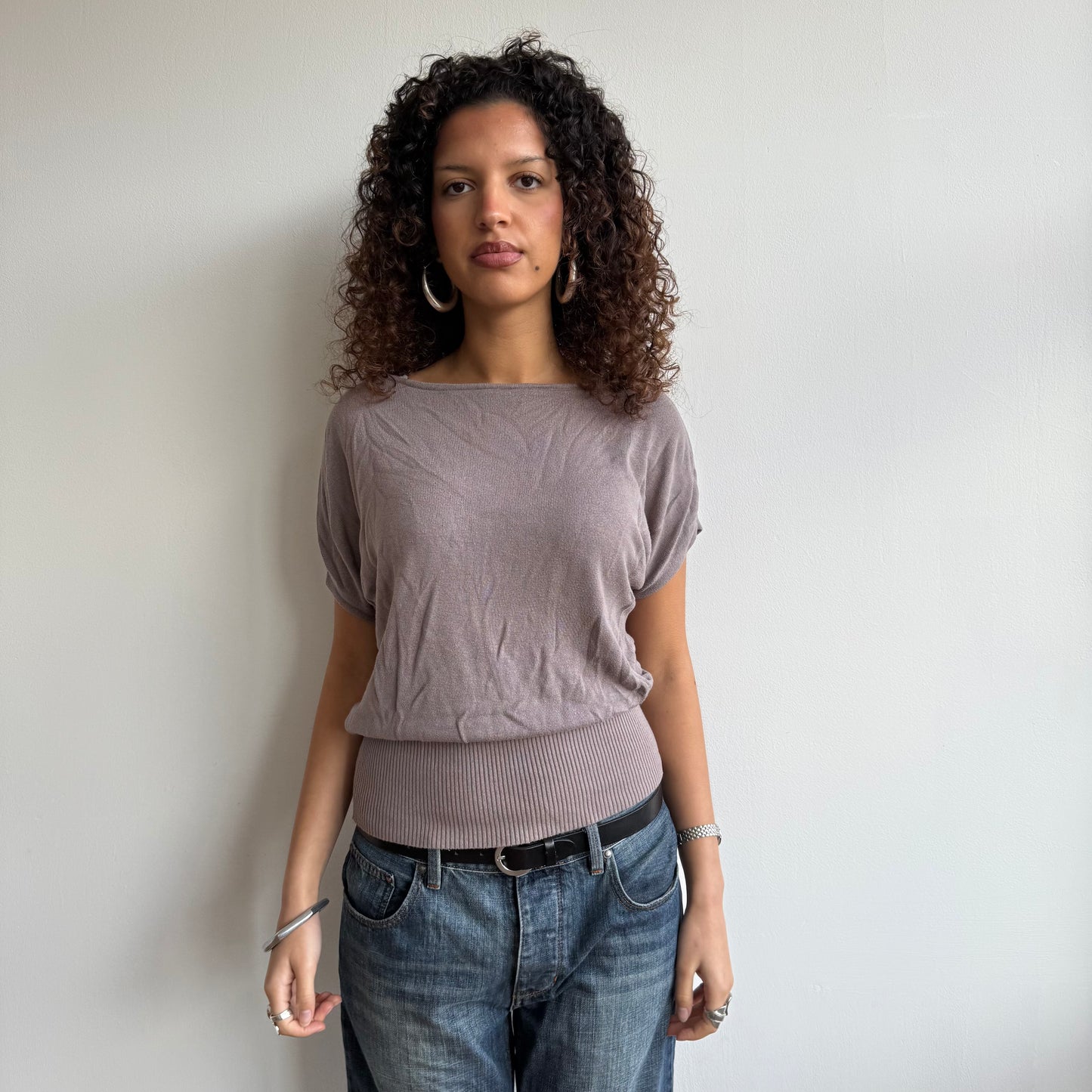 Taupe short sleeve slouchy knit - Size S