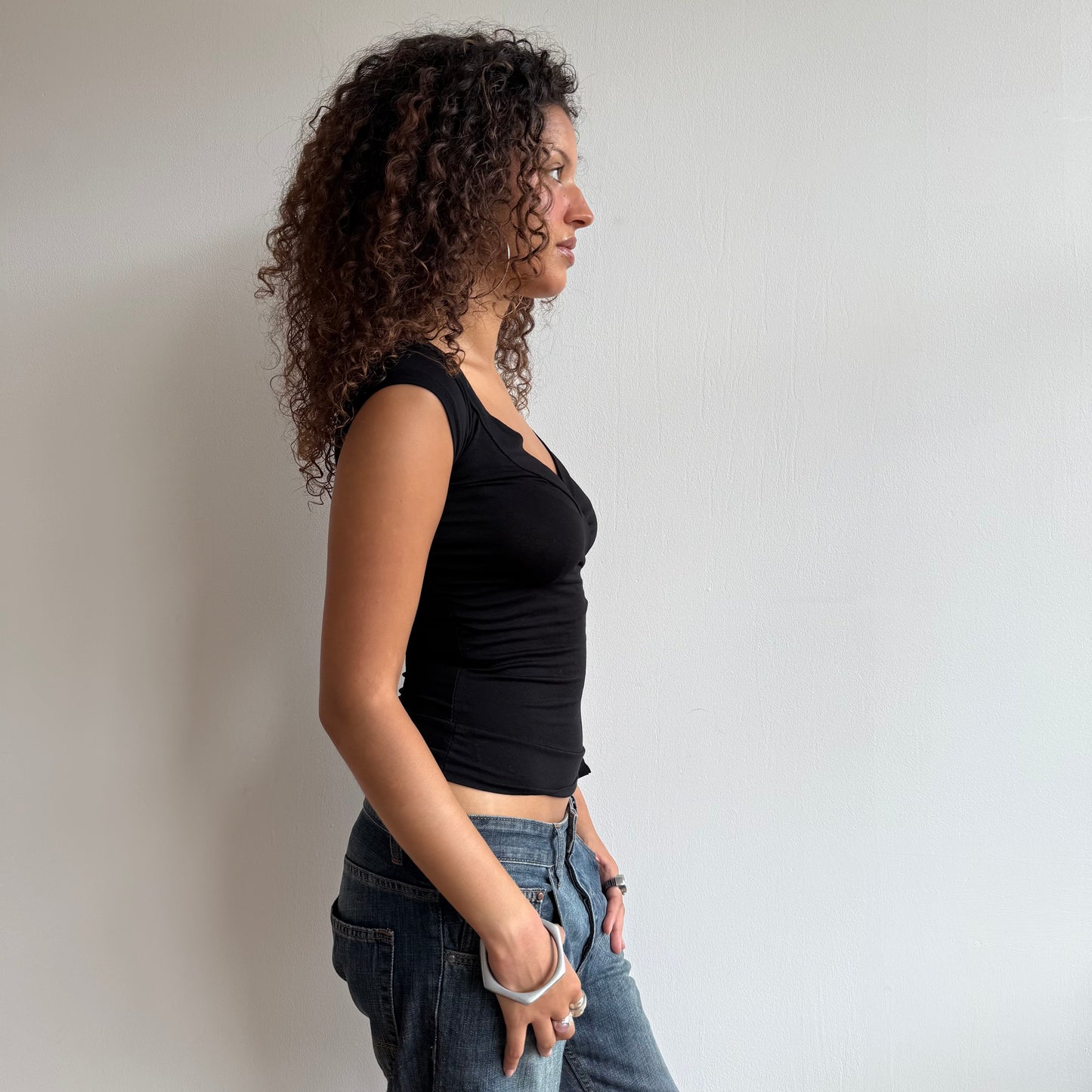 Black wrap tie side top - Size S