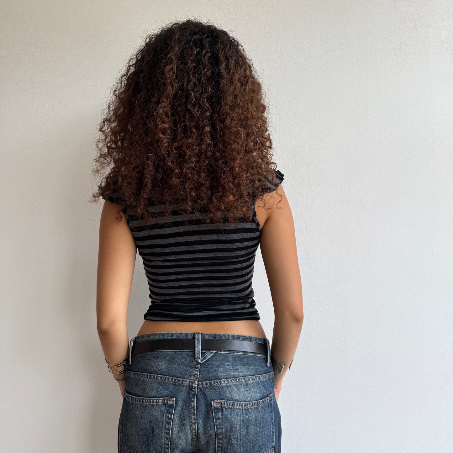 Black + grey stripe wrap t-shirt - Size S