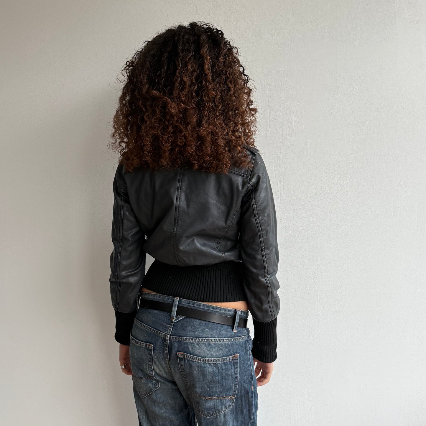 Charcoal leather bomber jacket - Size S/M