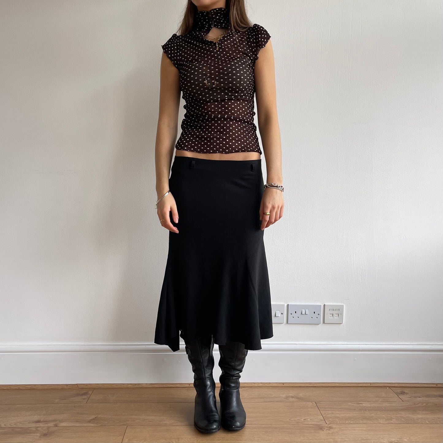 Brown polka dot mesh top - Size S