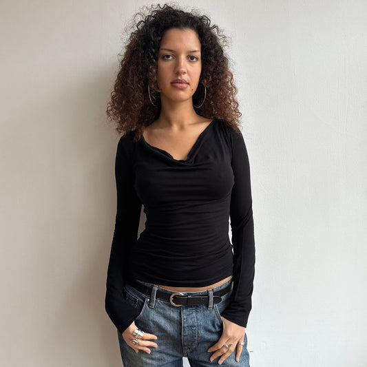Black slouchy long sleeve top - Size S