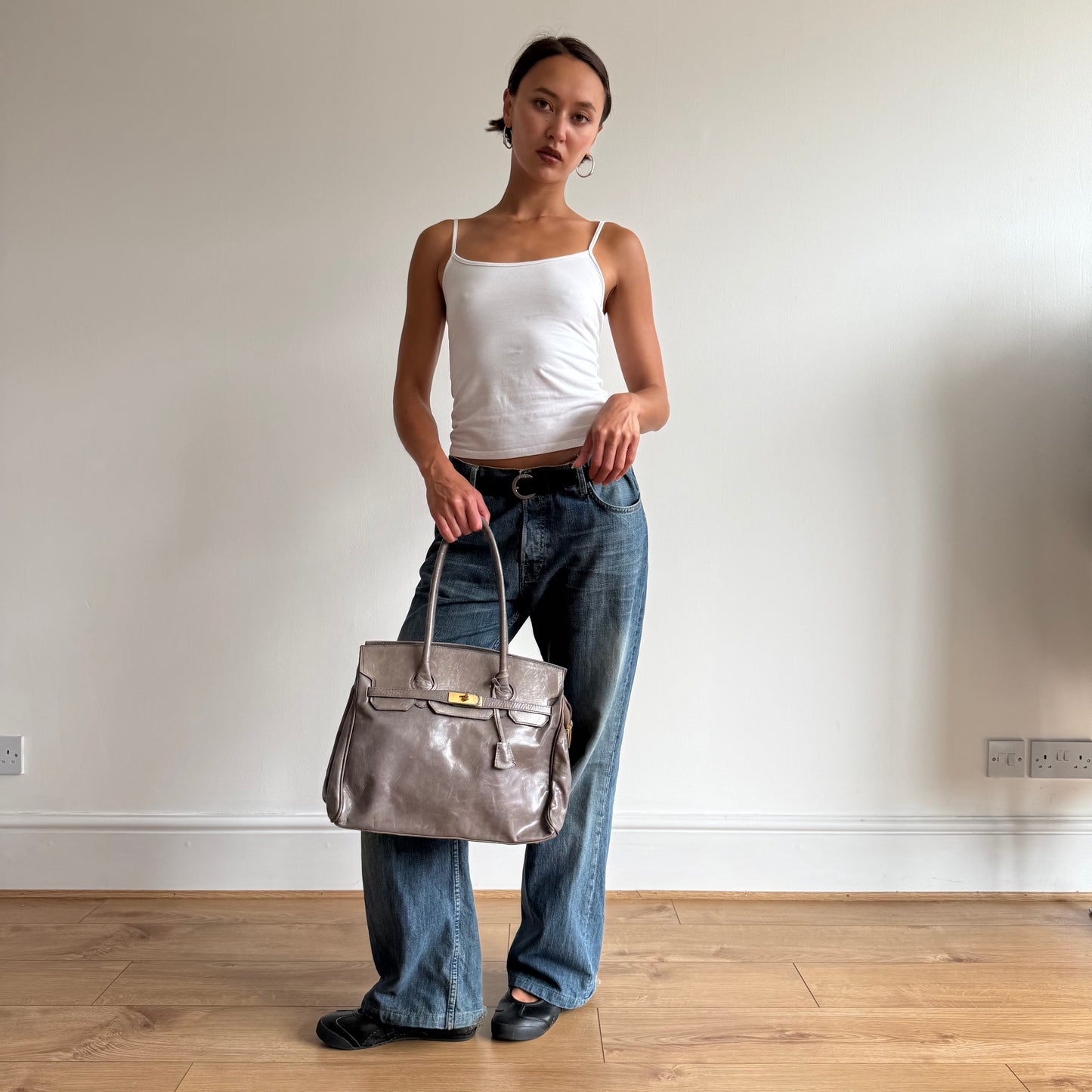 Taupe leather ‘firkin’ bag - One Size