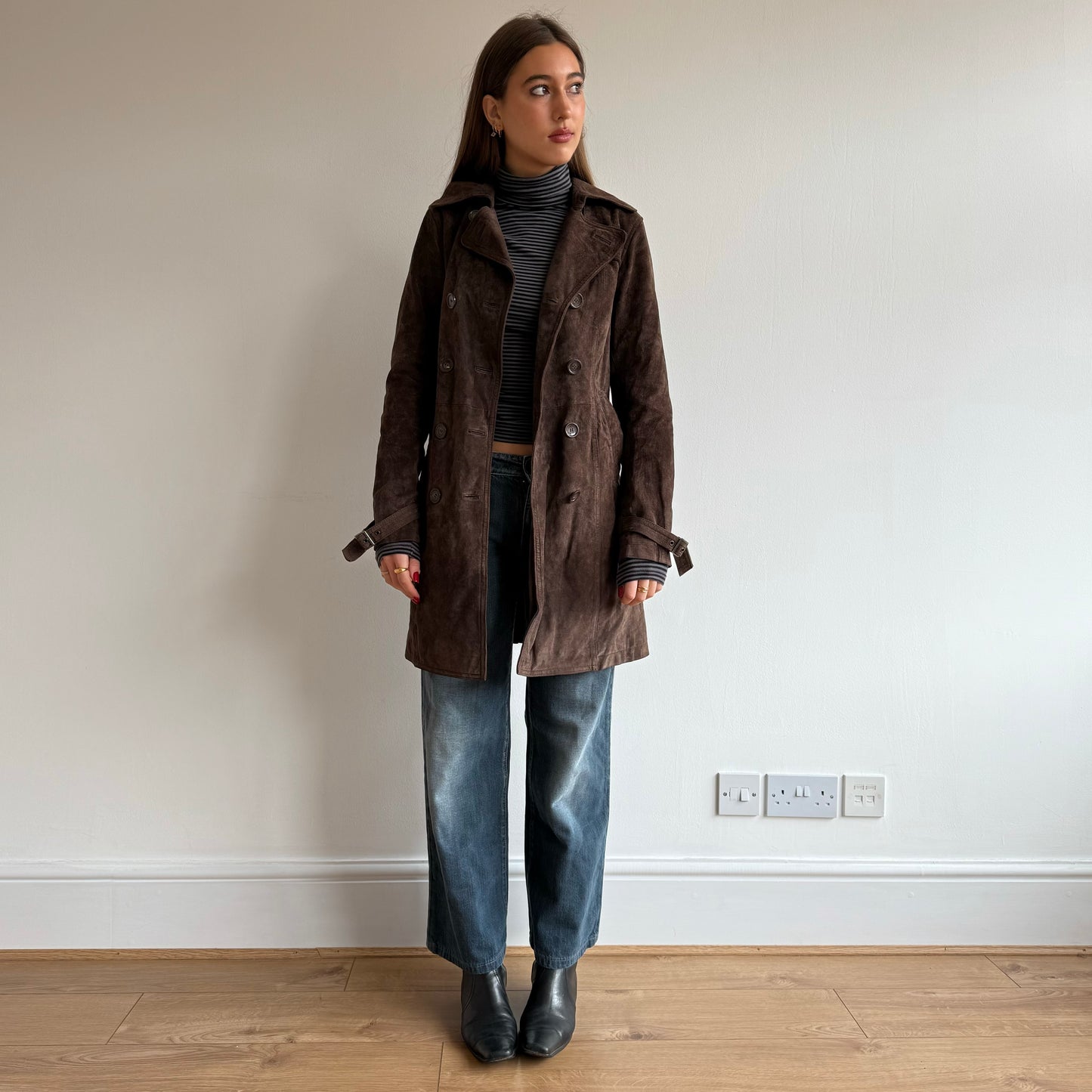Brown suede trench coat - Size S
