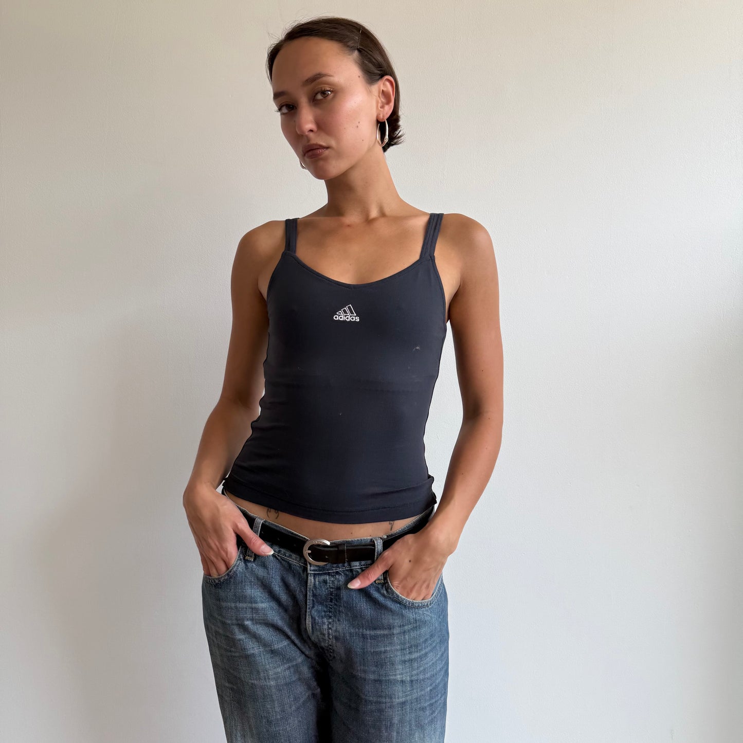 Navy adidas v neck sport top - Size S/M