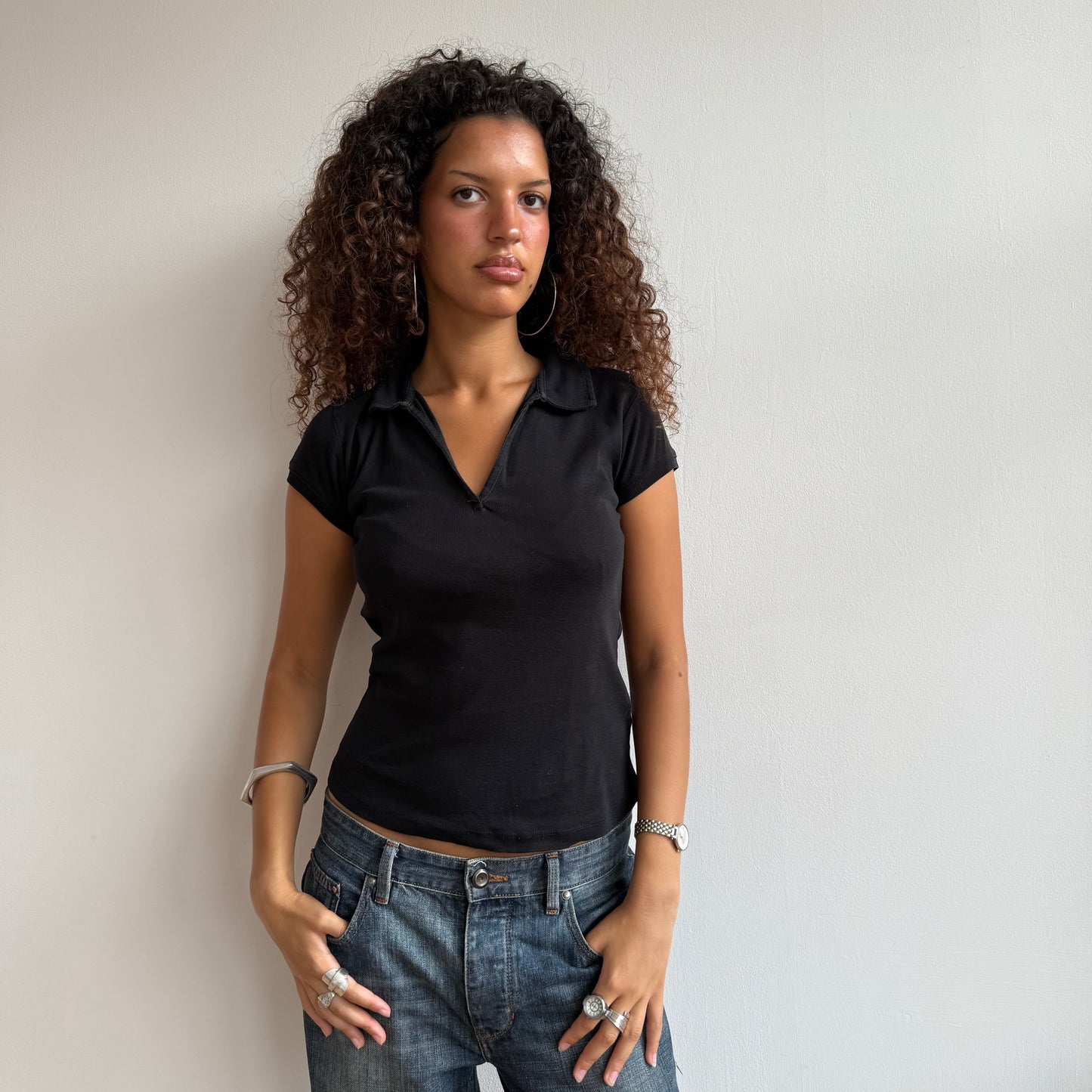 Black polo top - Size M