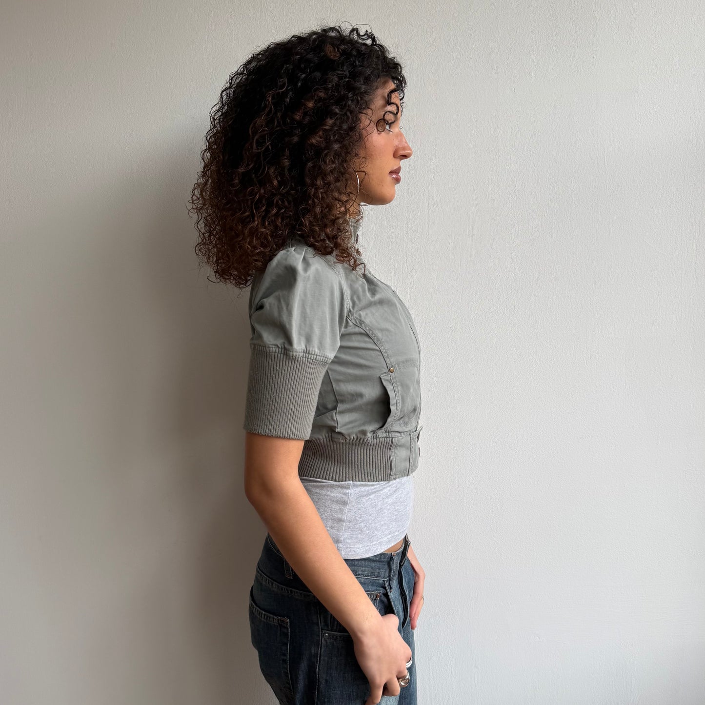 Khaki cropped sleeve jacket - Size M