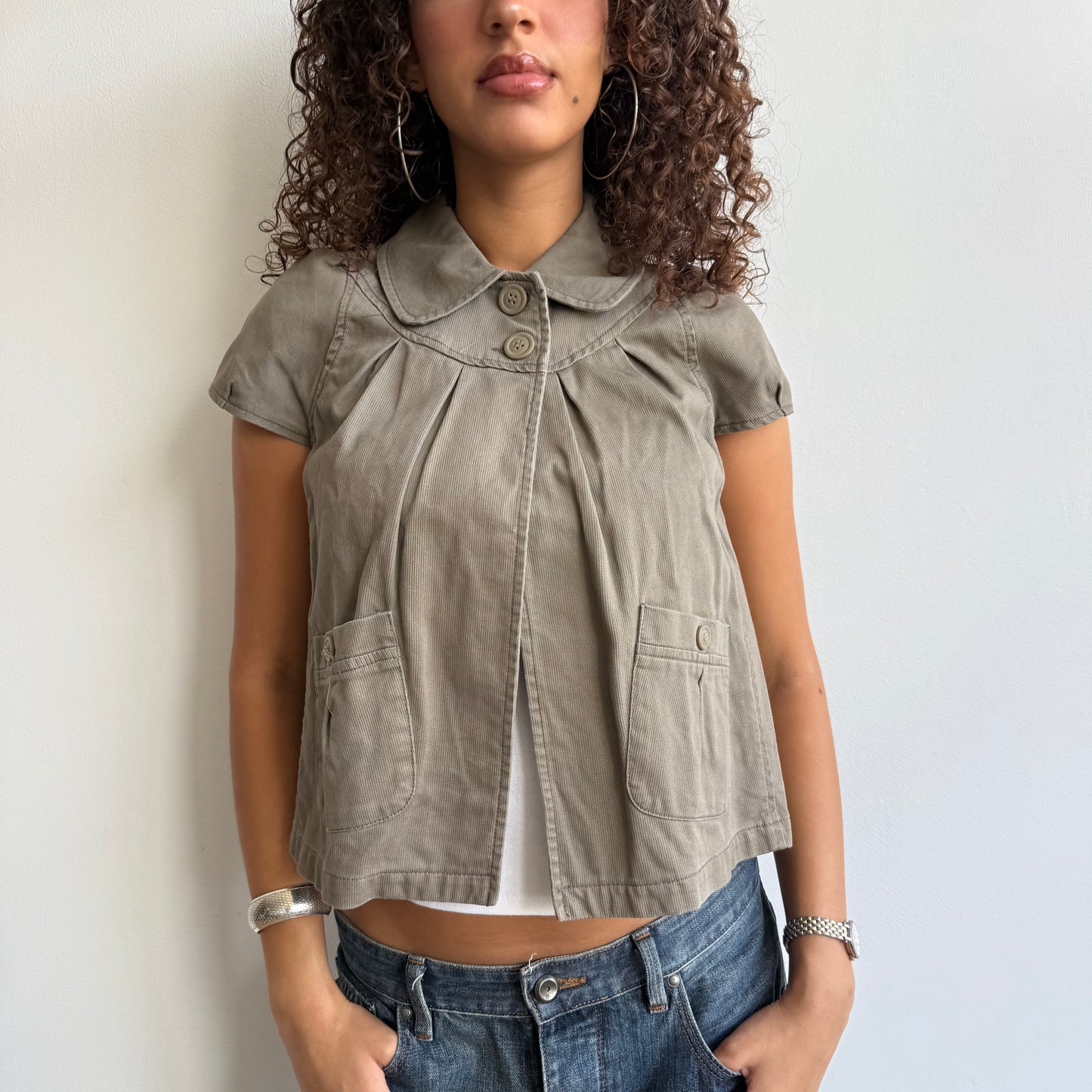 Khaki short sleeve peacoat - Size S