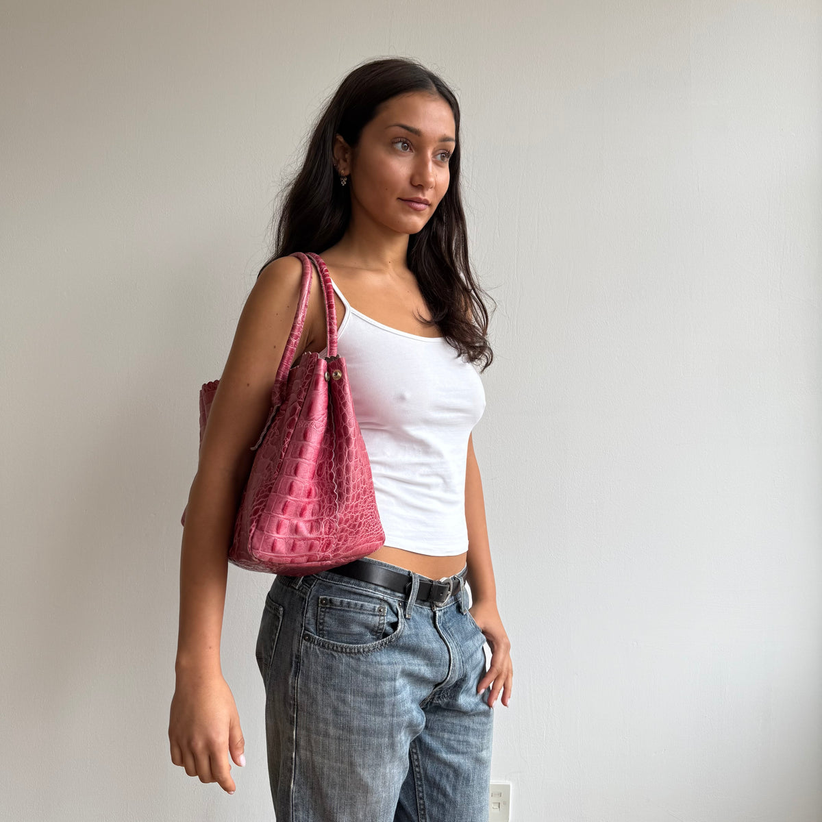 Pink leather snakeskin Furla bag - One Size