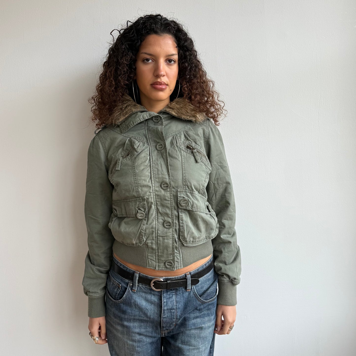 Khaki fur bomber jacket - Size M