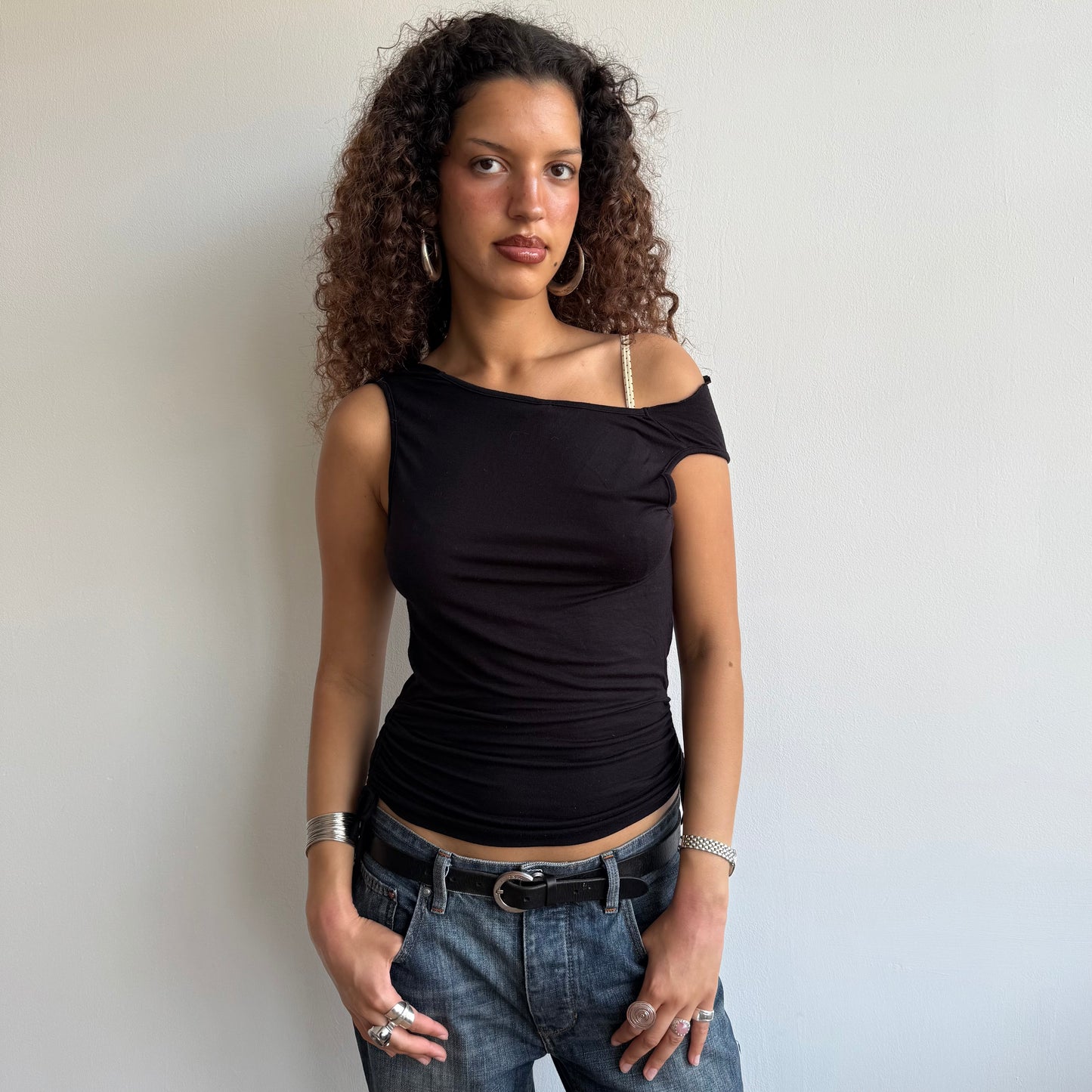 Black slouchy ruched top - Size S