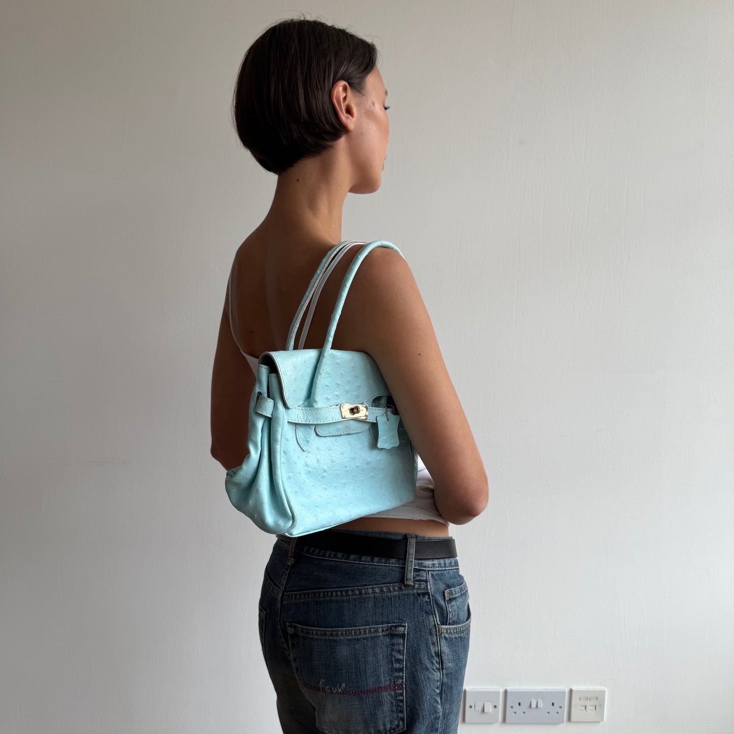 Turquoise mini leather ‘firkin’ bag - One Size