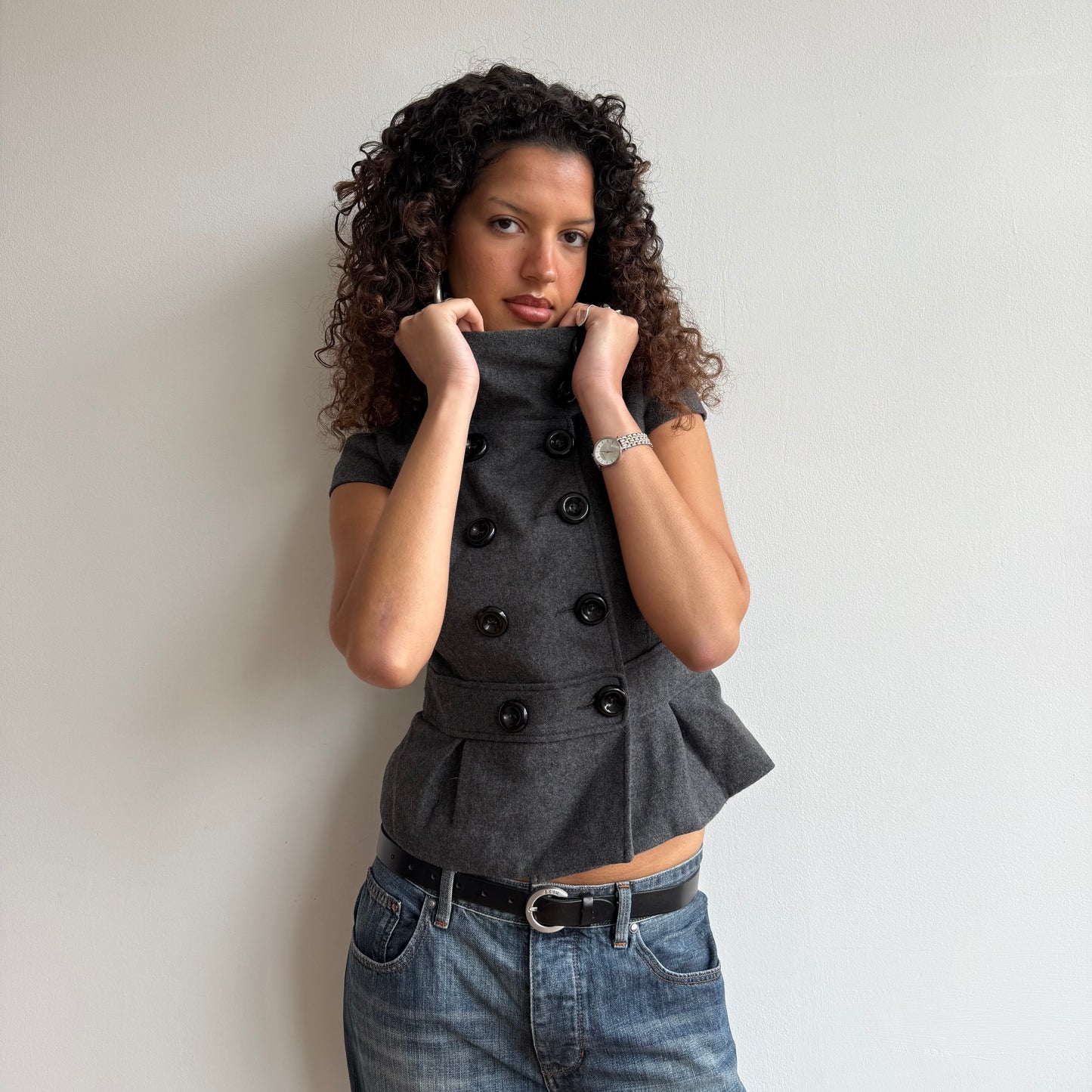 Grey short sleeve peacoat - Size S