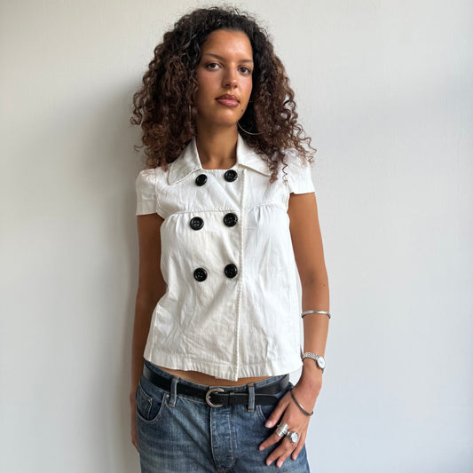 White cotton short sleeve peacoat - Size S