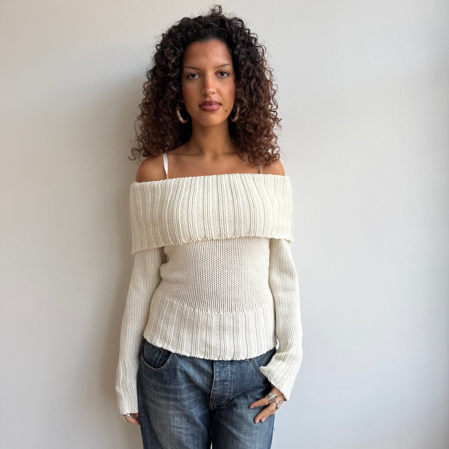 Cream knit Bardot jumper - Size M