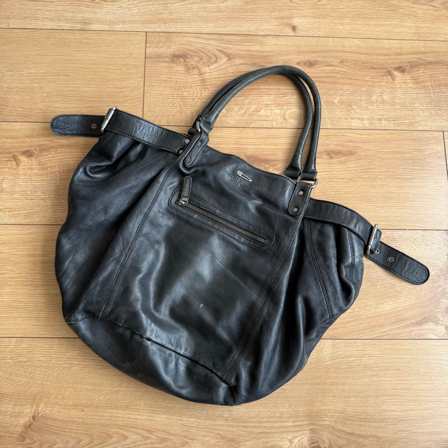 Black leather buckle bag - One Size