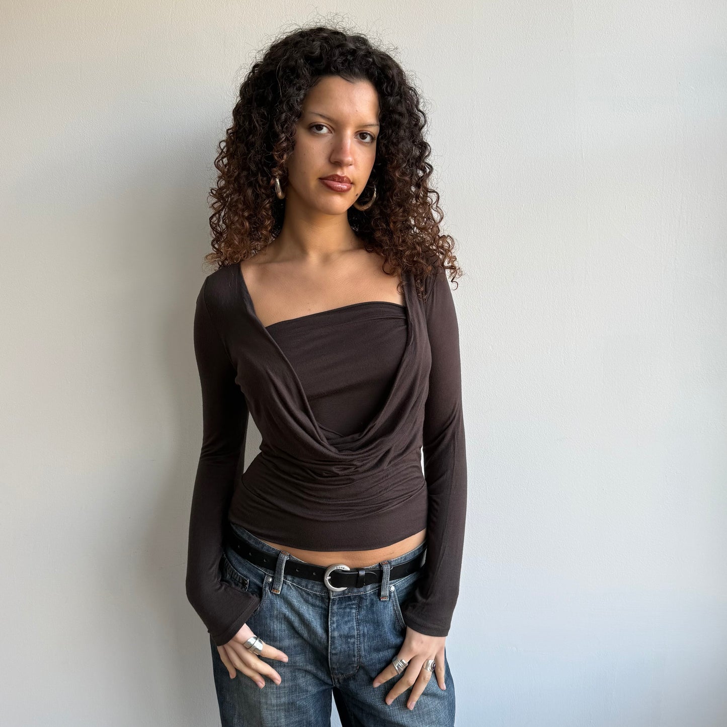 Brown keyhole slouchy top - Size S