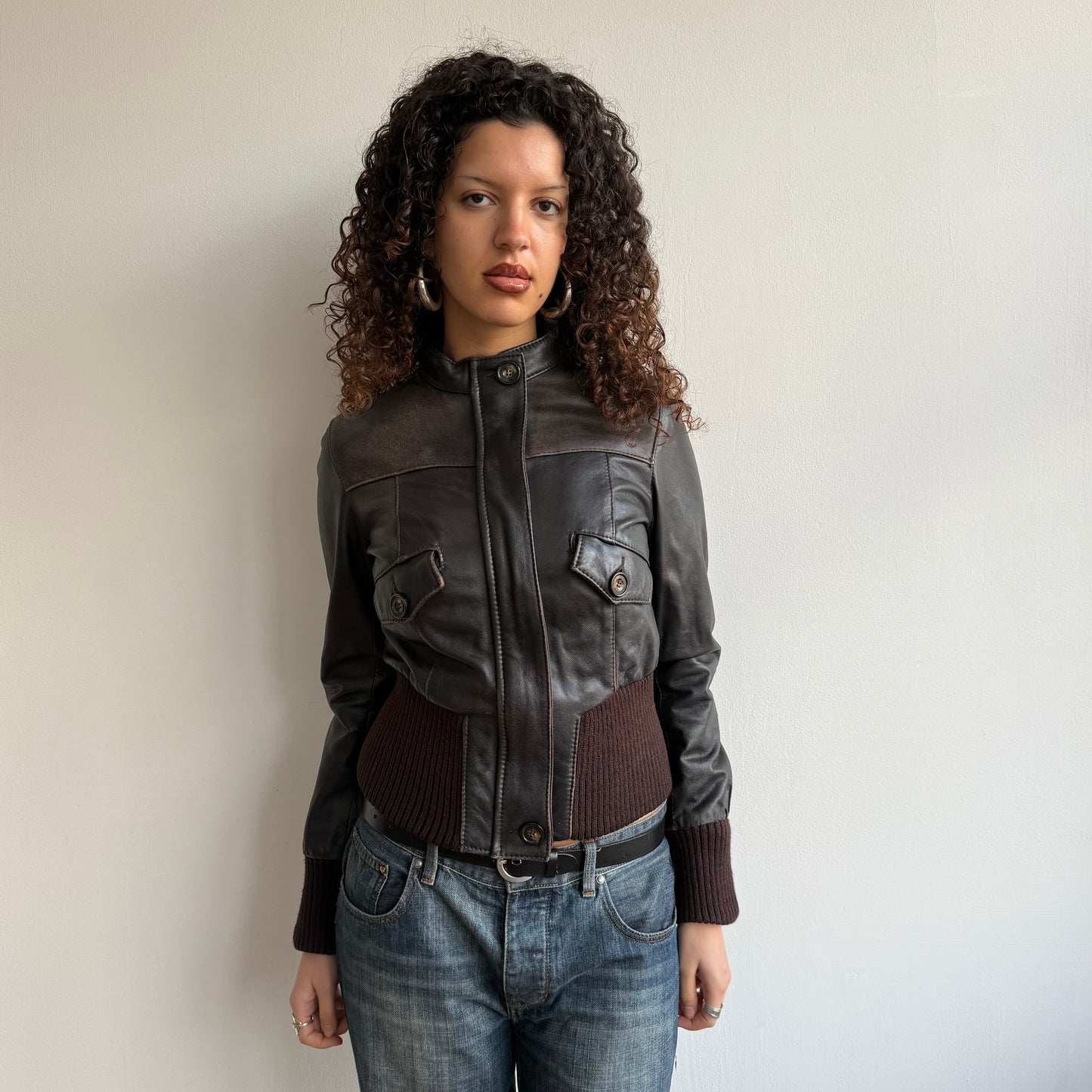 Brown leather buckle jacket - Size S