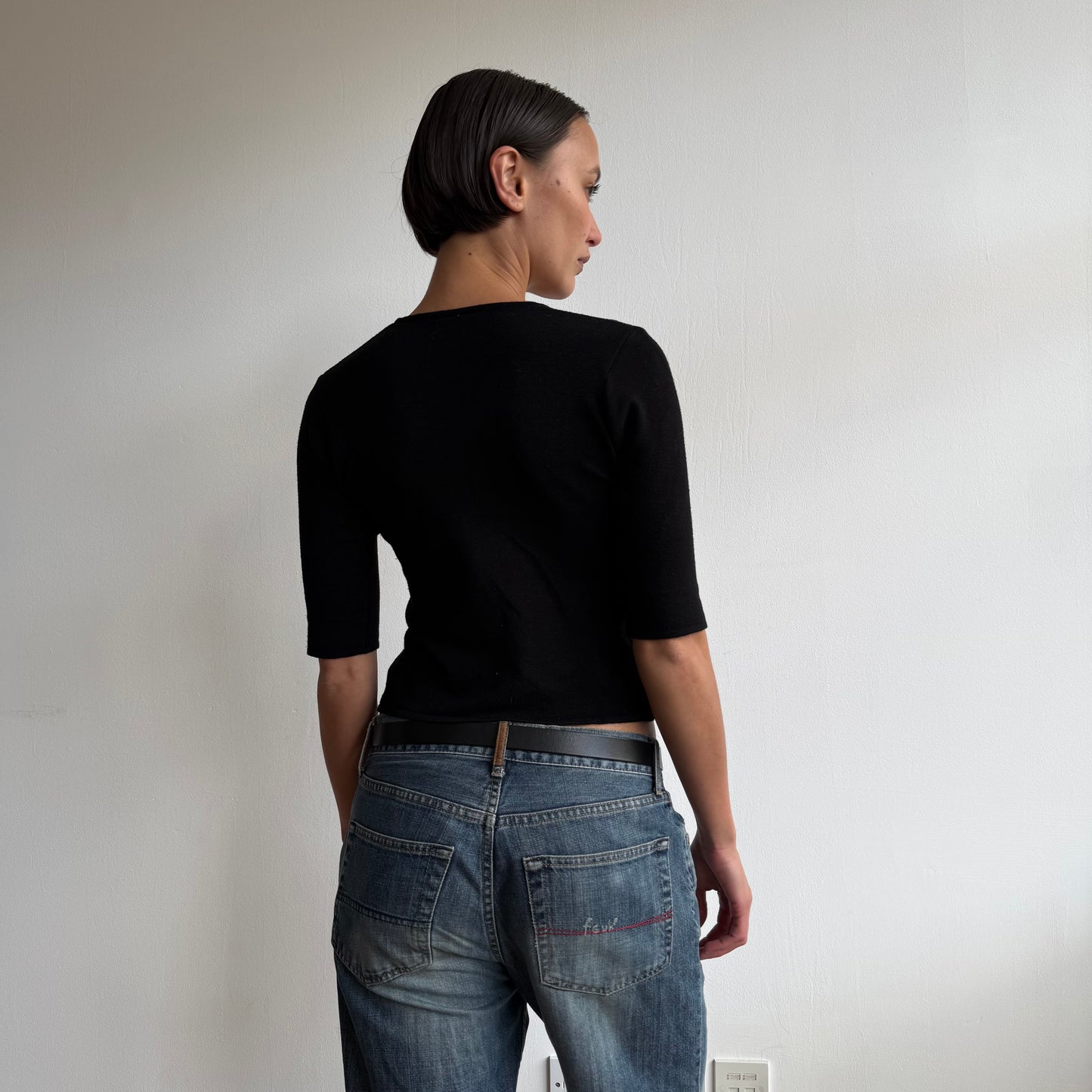 Black knit 3/4 sleeve top - Size S