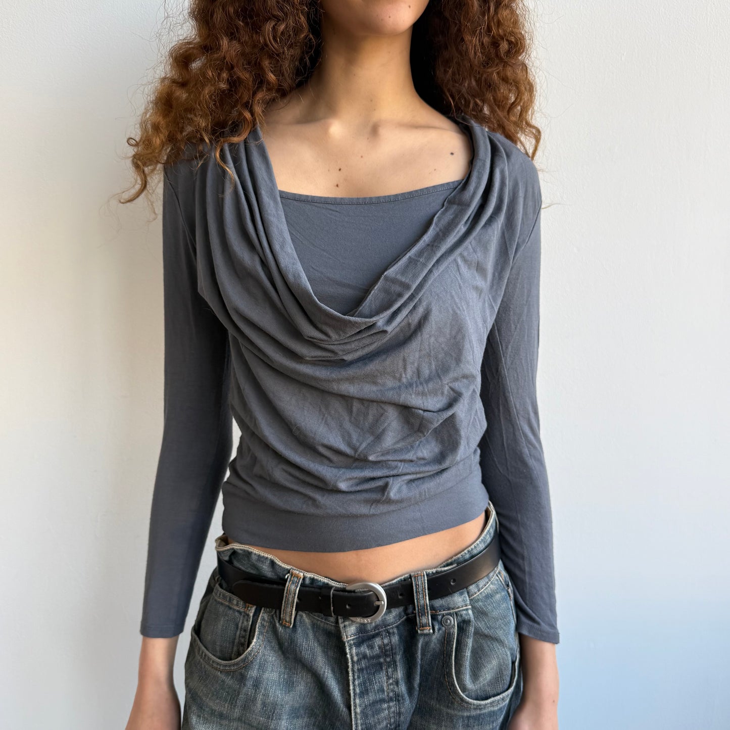 Blue/grey double layer cowl top - Size M