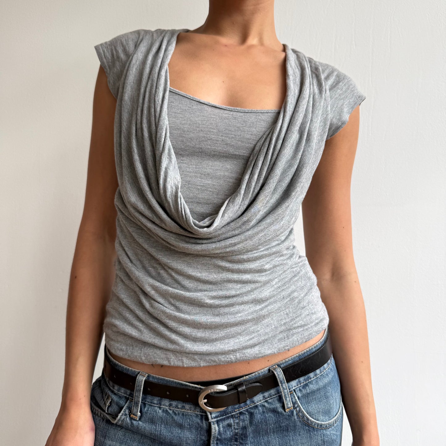 Grey cowl double layer backless top - Size S