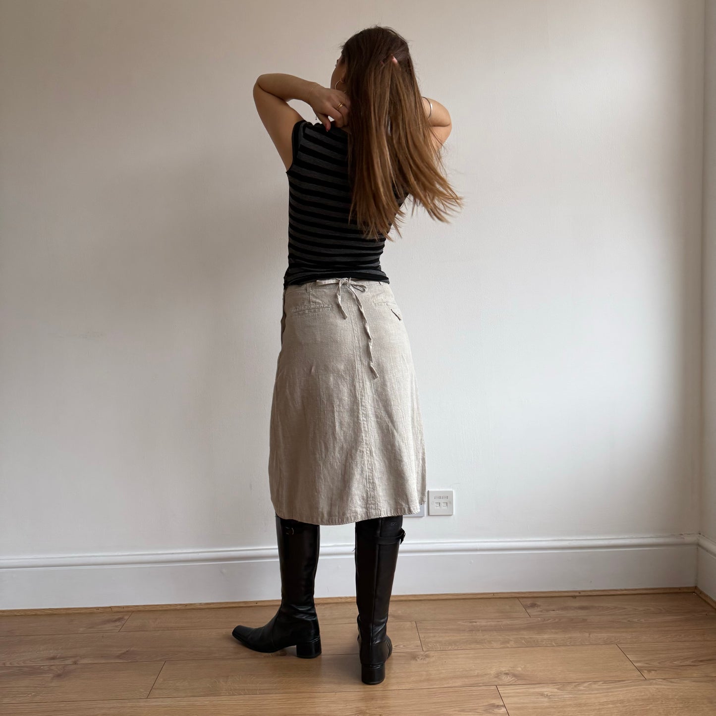 Beige linen midi skirt - Size S