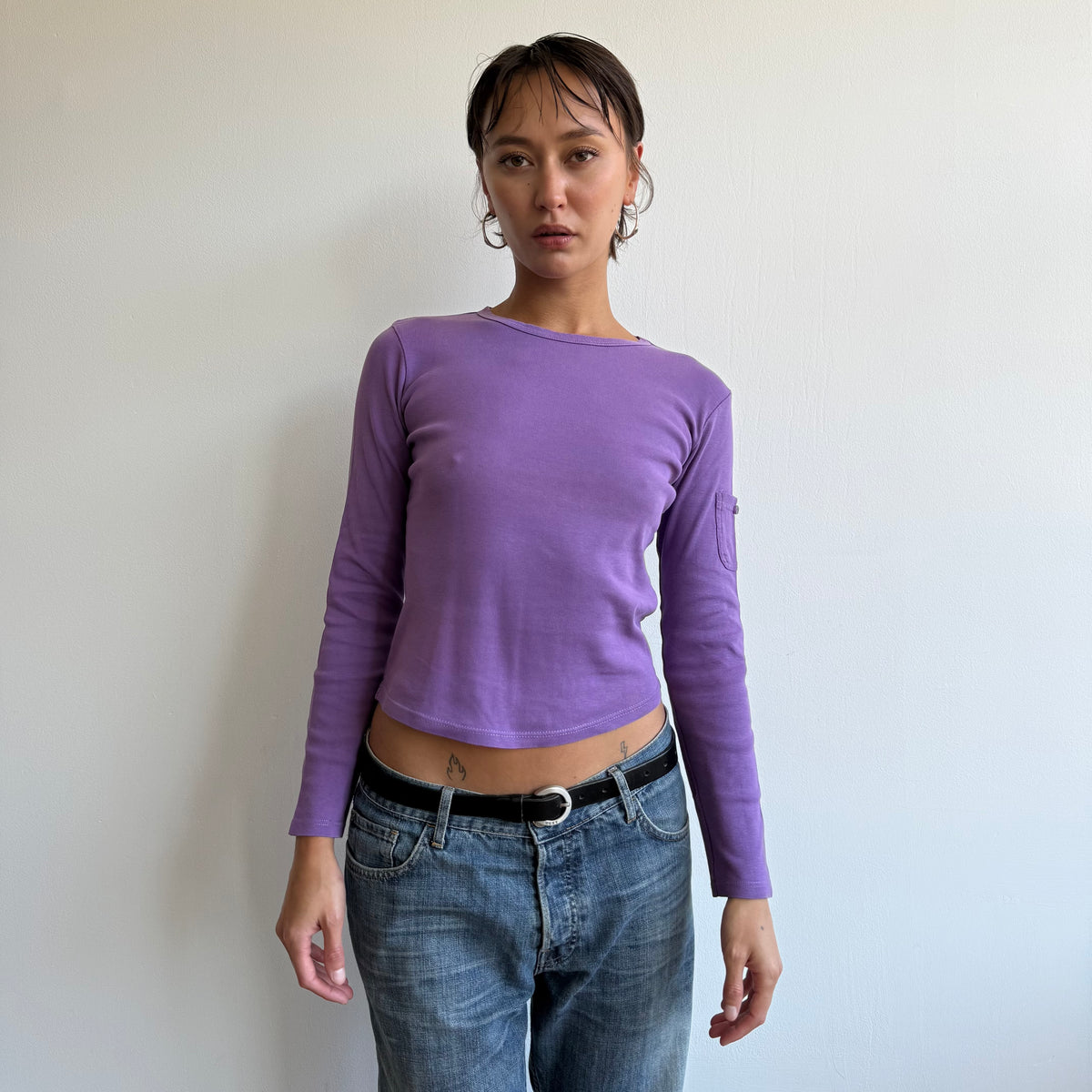 Purple button pocket top - Size S